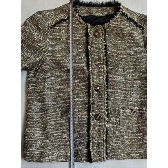 Zara Tweed Blazer and Mini Skirt Set in Gold Shimmer Size XS - Picture 11 of 14
